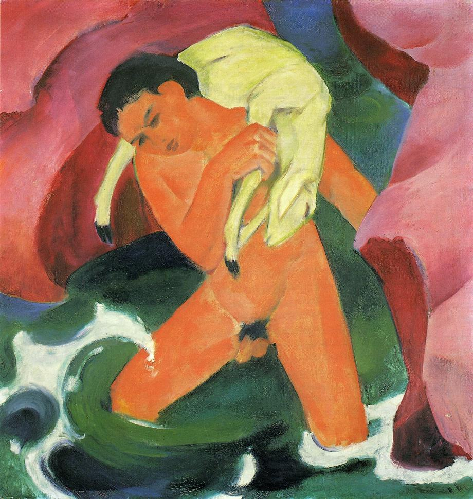 (image for) Handmade oil painting Copy paintings of famous artists Franz Marc's art Young Boy with a Lamb 1911 - Click Image to Close